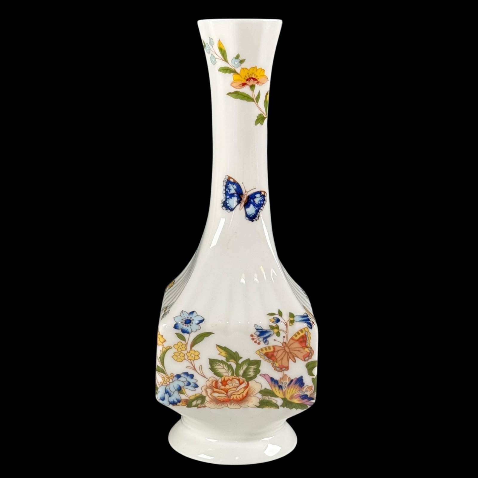 Aynsley “Cottage Garden” Fine Bone China Bud Vase Butterflys Flowers England 7”
