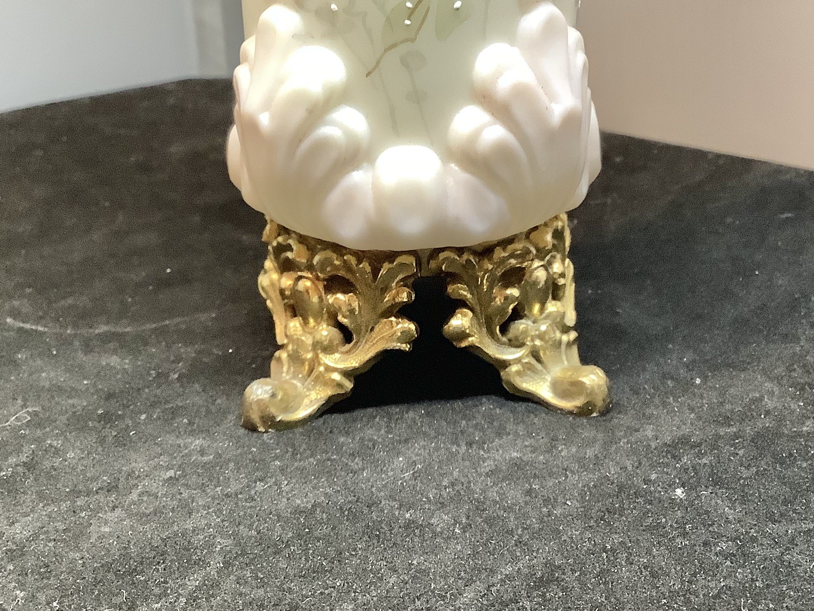 Antique Wavecrest Vase Textured Hand Painted 6 1/4 Inch Column Rose Motif