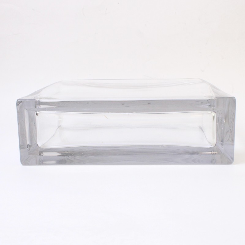 Rectangular Blown Clear Glass Vase Thick Base Modern 8.25in H