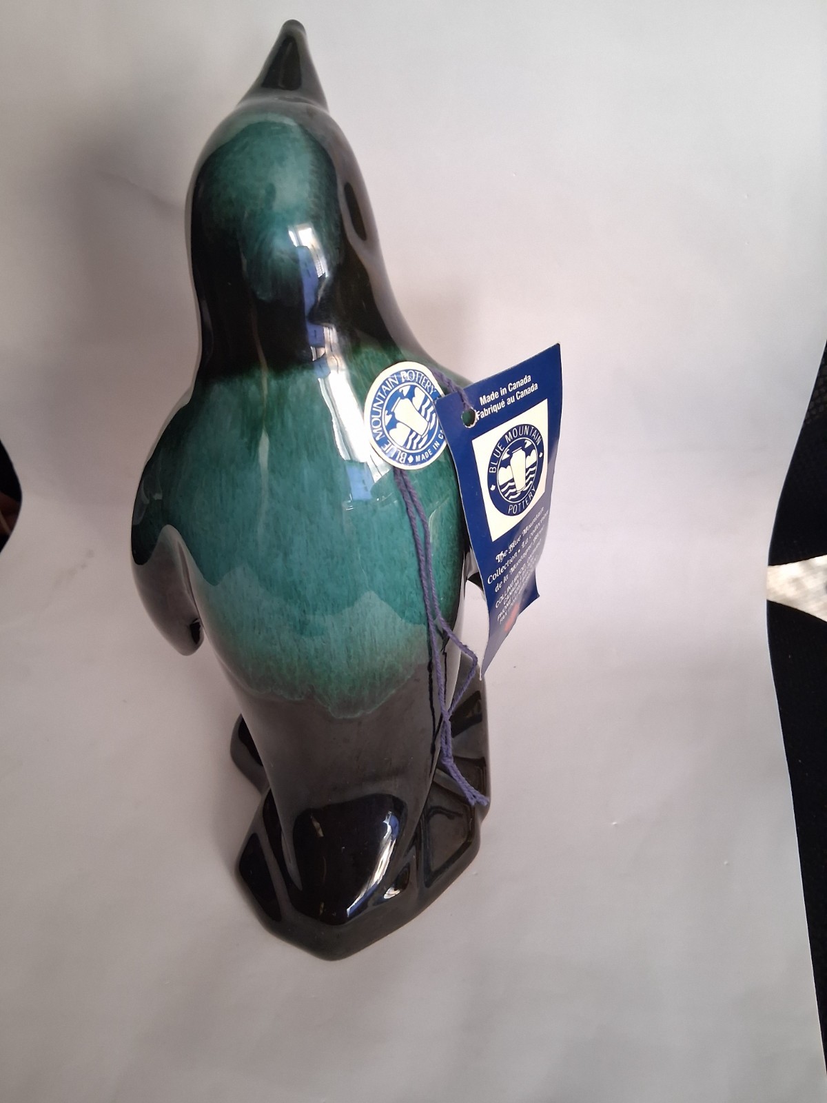 Penguin Figurine Statue 8” Tall Blue Mountain Pottery Drip Glaze