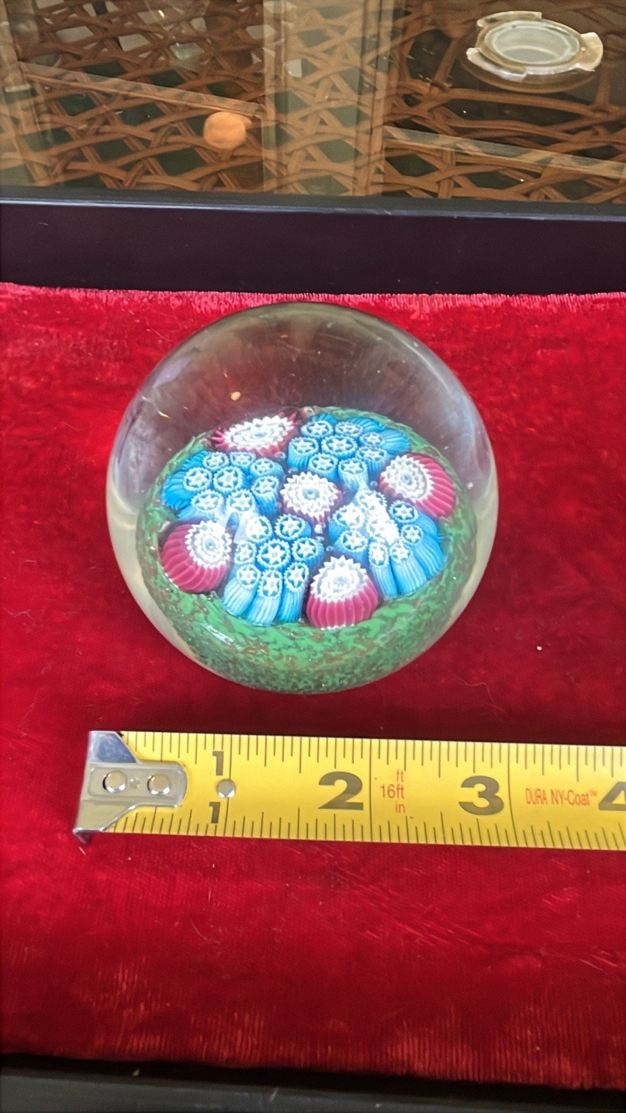 Vintage Millefiori Murano Style Paperweight 3” Unusual Round Marking on Side