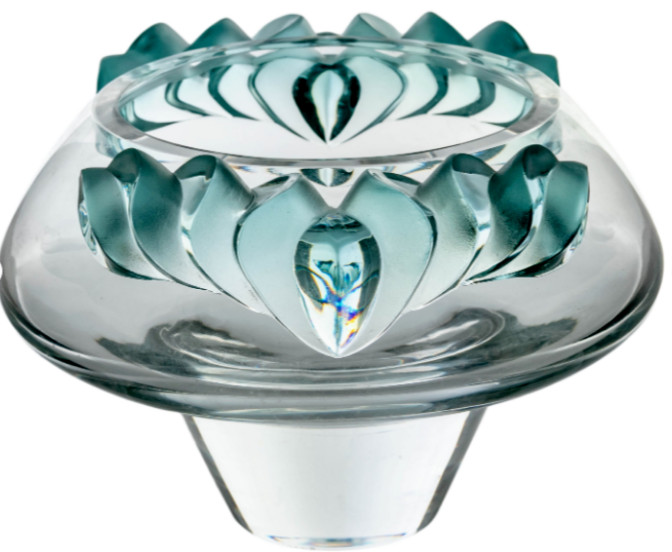 Lalique France Crystal Persepolis Clear and Turquoise Bowl