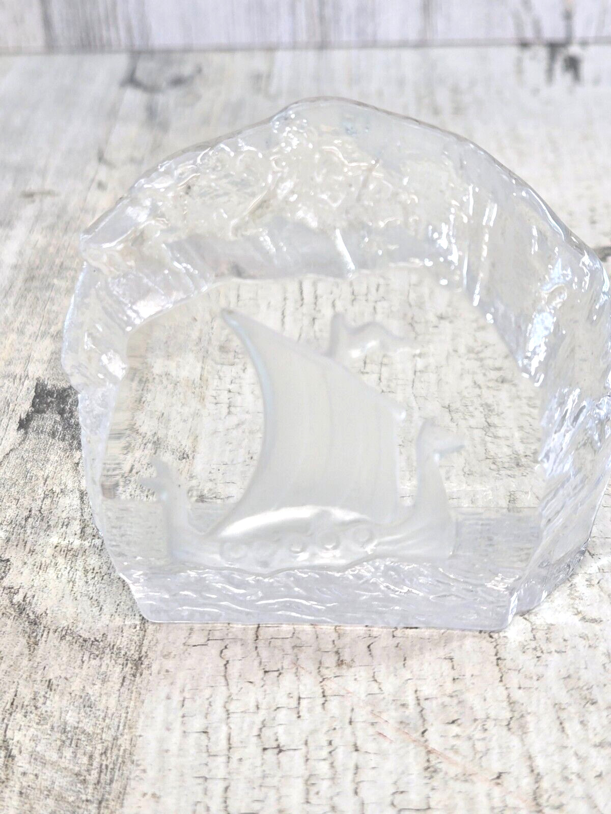 Nybro Crystal Sweden Viking Ship Paperweight