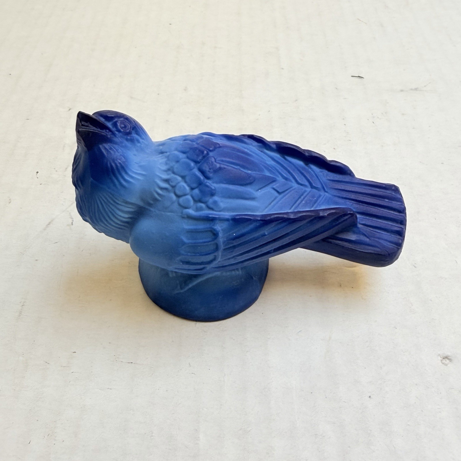 Sparrow Signed Desna Bohemia Czech Art Deco Glass Crystal Blue Bird Handcrafted