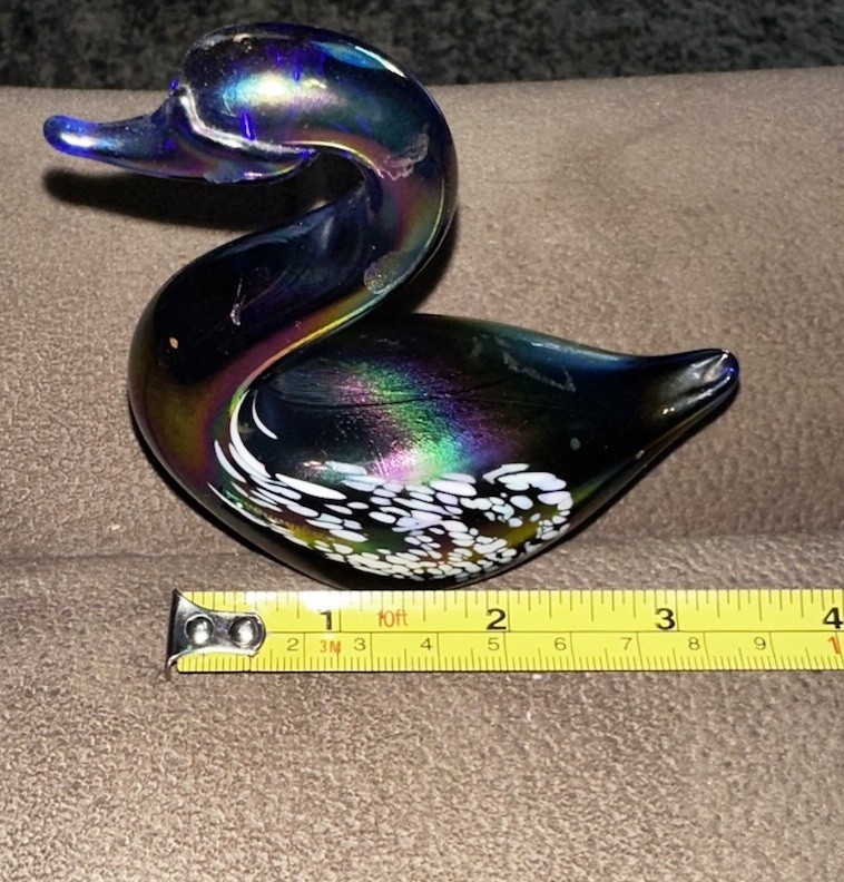 Vintage Art Glass Swan Cobalt Blue With White Iridescence