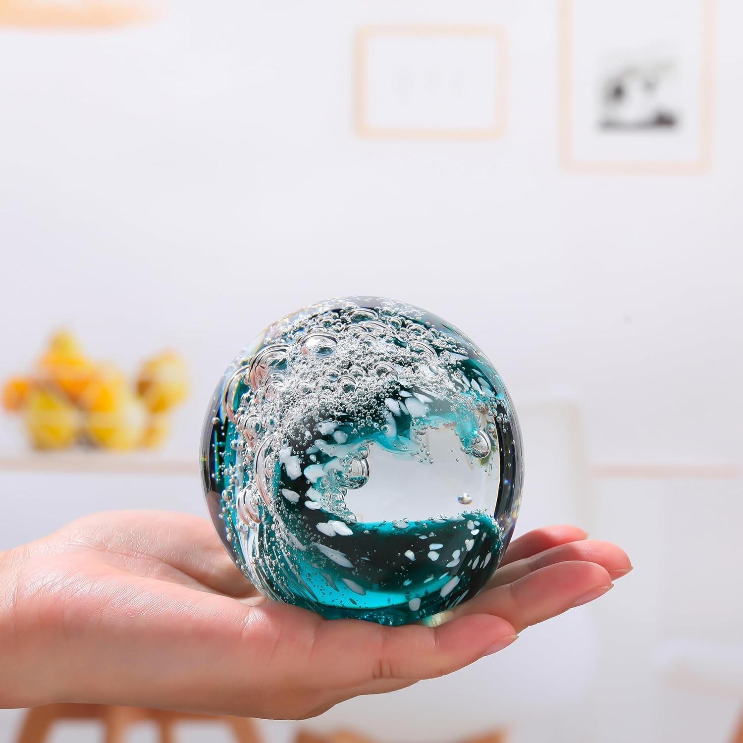 Ocean Lovers Crystal Ball Hand Blown Glass Sphere Paperweight Gift Decor