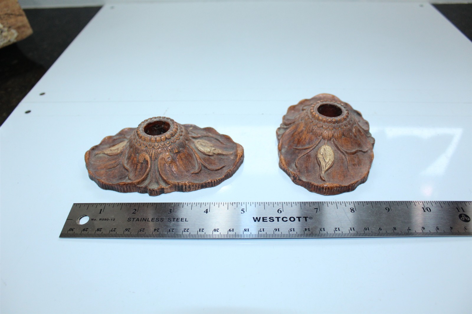 Vintage Candle Stick Holders Composite Retro Design Brown Set of 2