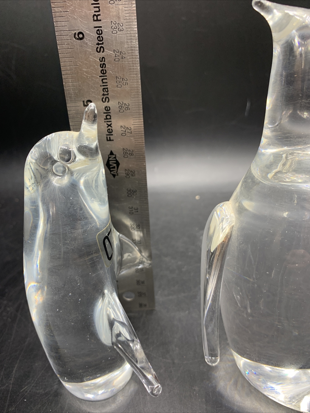 Murano & Stueben Glass Signed Penguins Pair Clear MCM