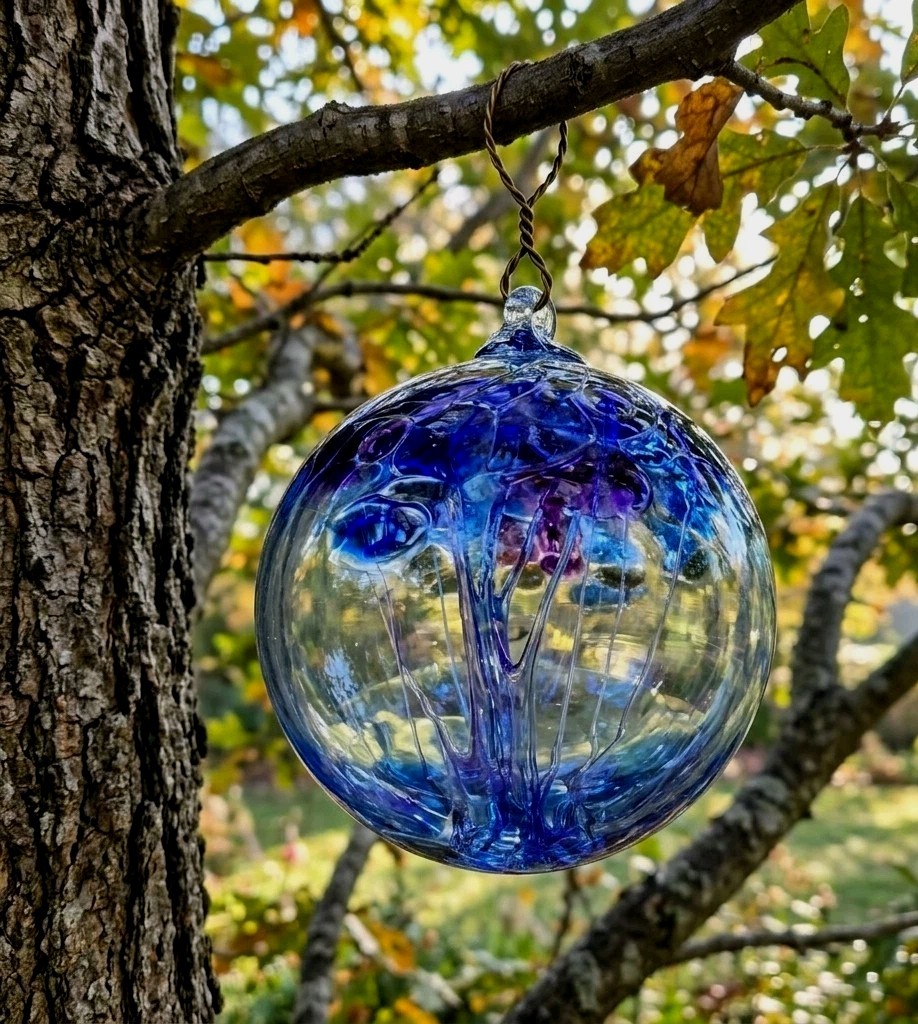 Olde English 5 1/2″ Witch Ball Hand Blown Glass Cobalt Blue Ornament Yard Decor