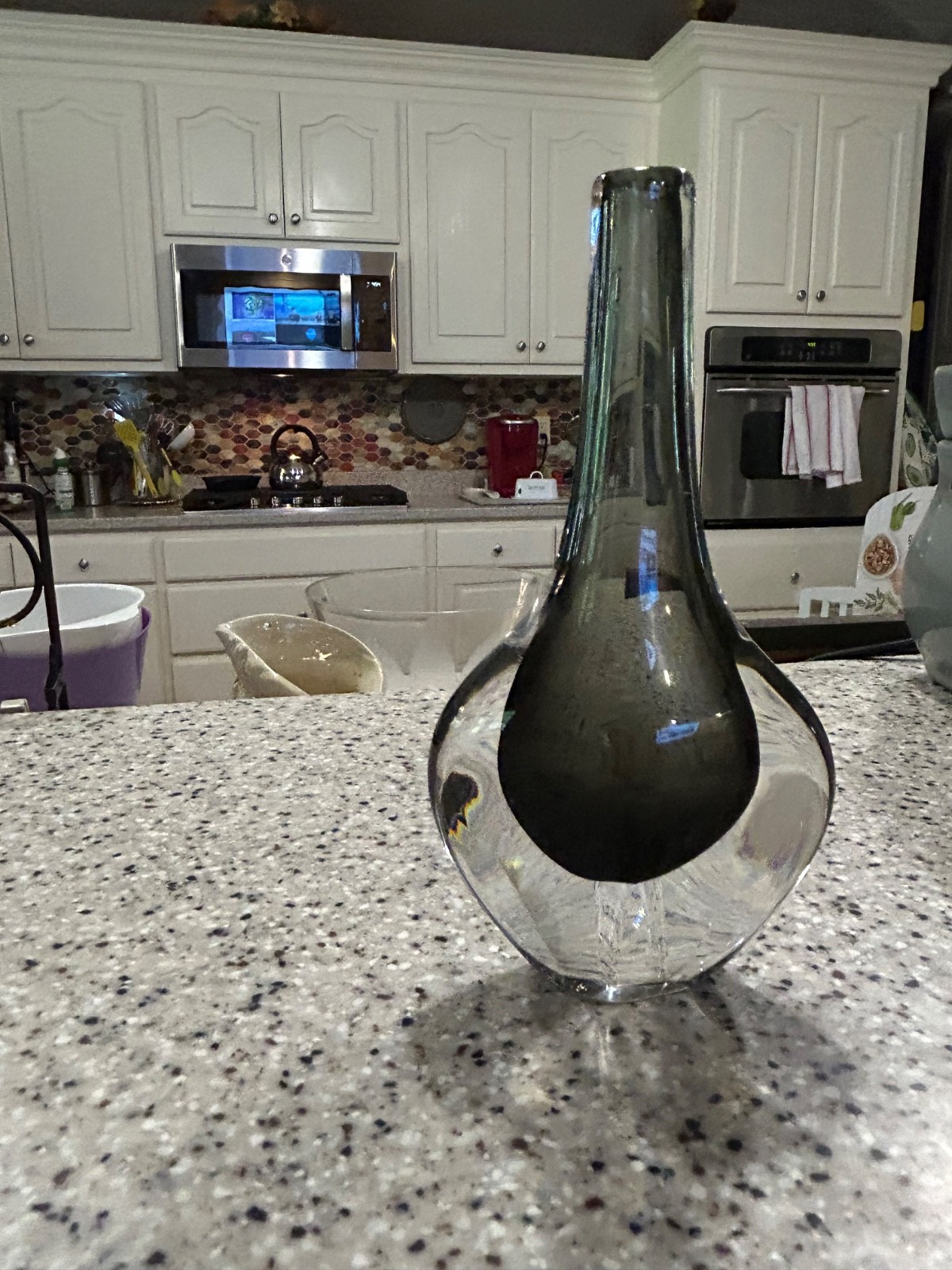 Vintage MCM Sommerso Art Glass Vase (Clear and Gray)