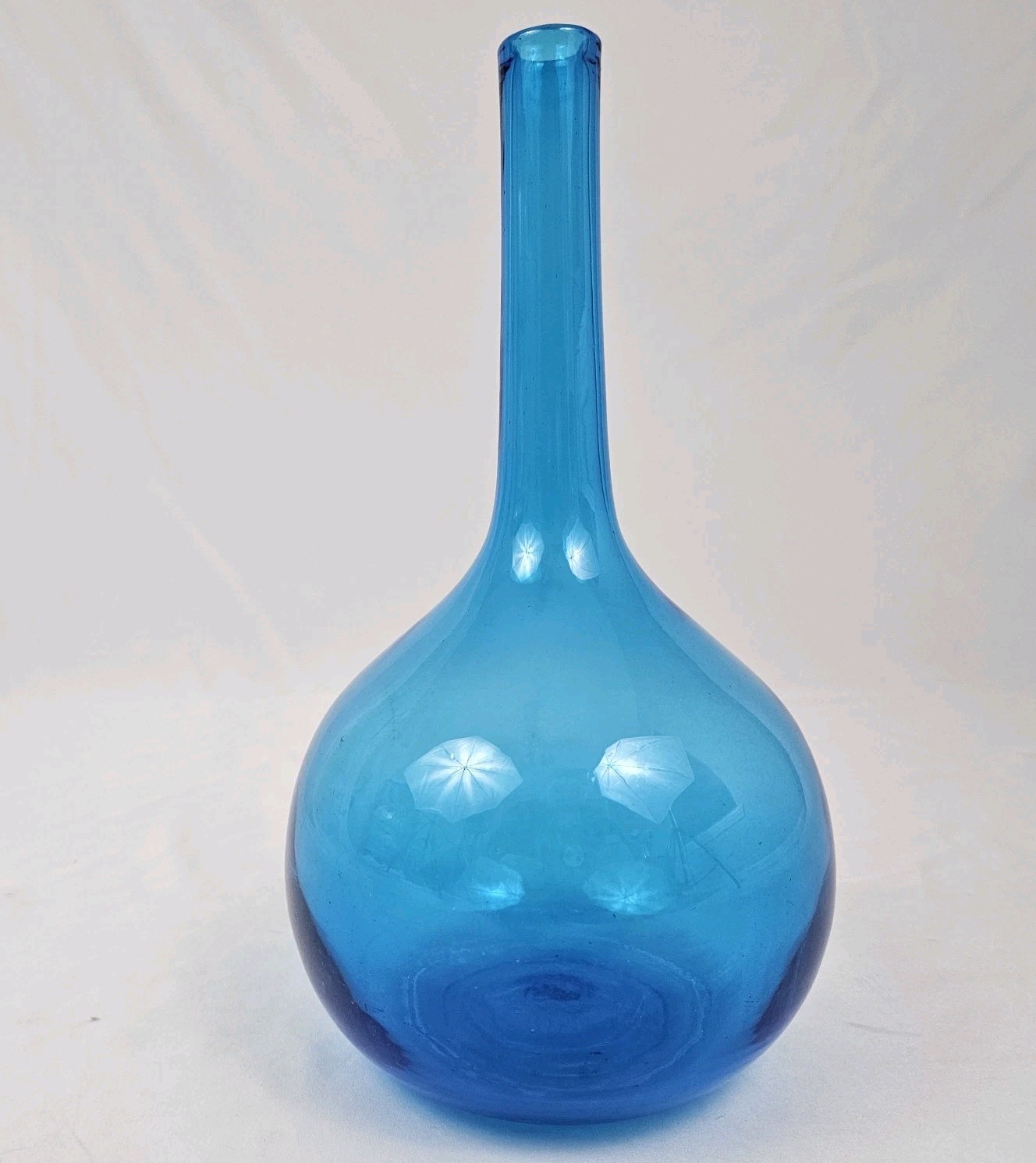 Vintage Blenko Decanter Art Glass Bottle Sapphire Blue Genie Mid-Century Modern
