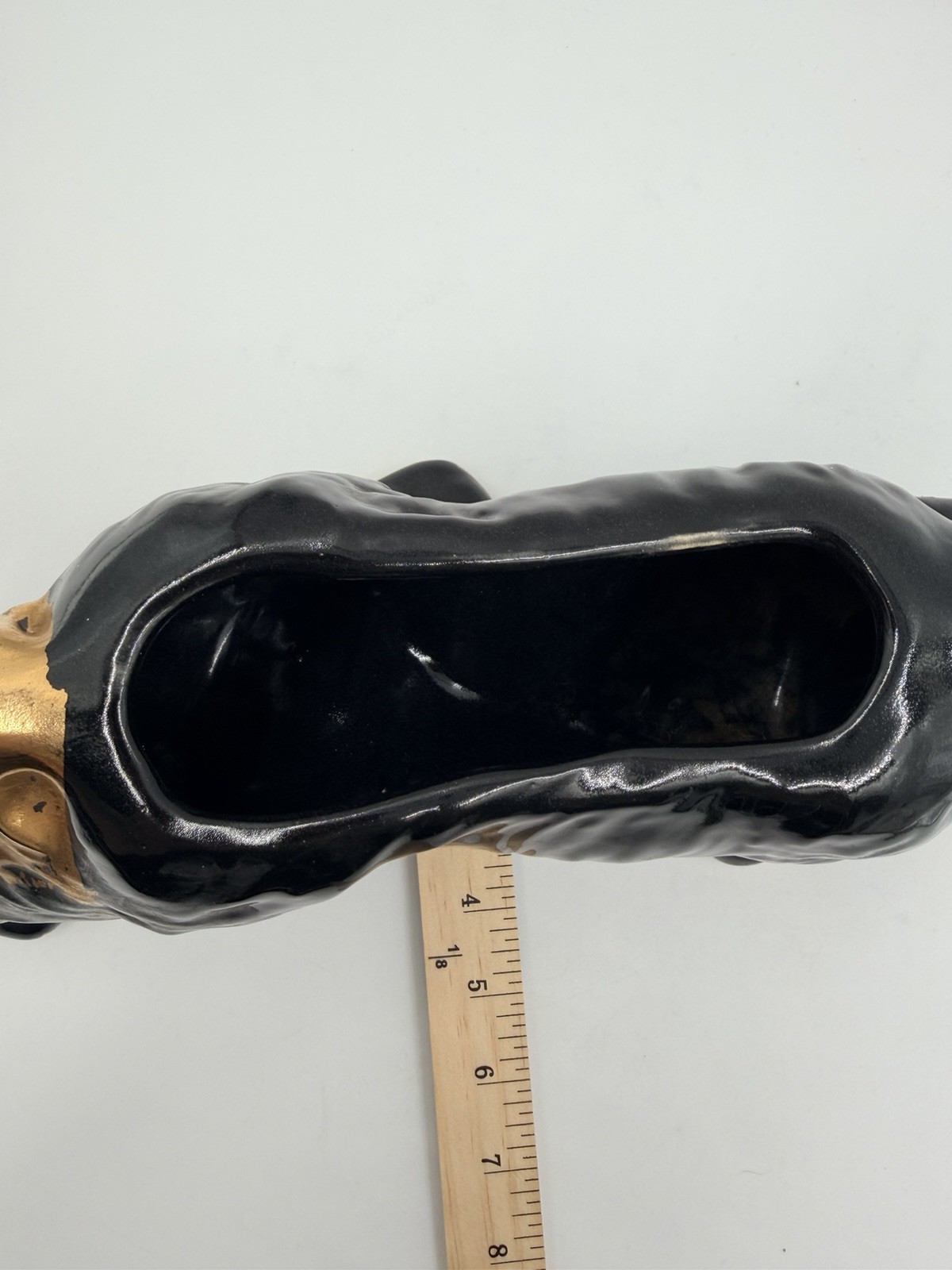 VTG MCM Hunting Dog Pointer/Irish-Setter Glossy Black Gold Trim Planter 17”