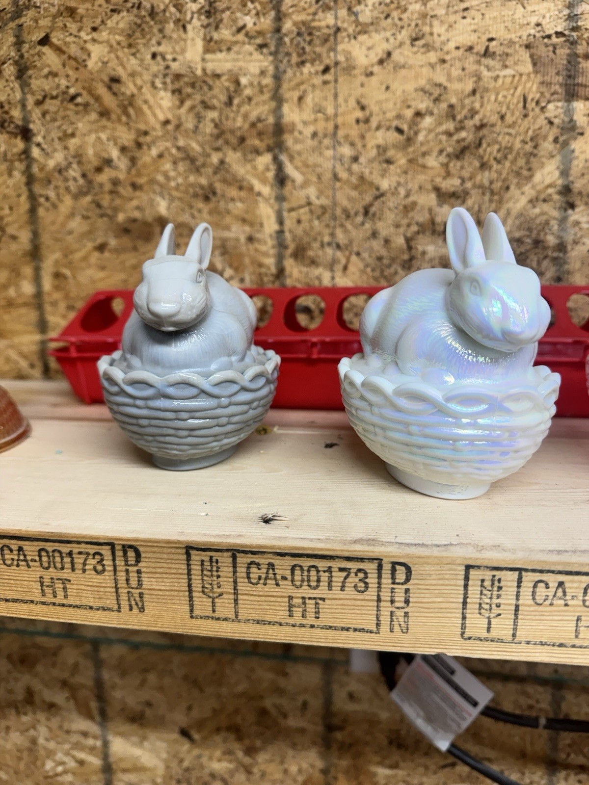 4 MOSSER Glass BUNNY Gray MARBLE, iridescent White, passion Pink and jadite.