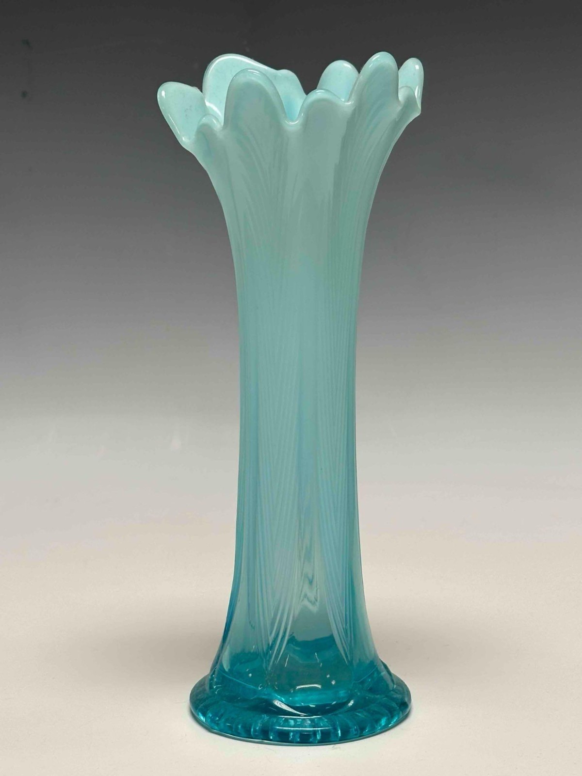 Antique Northwood Blue opalescent tree trunk style vase 10.5″Tall
