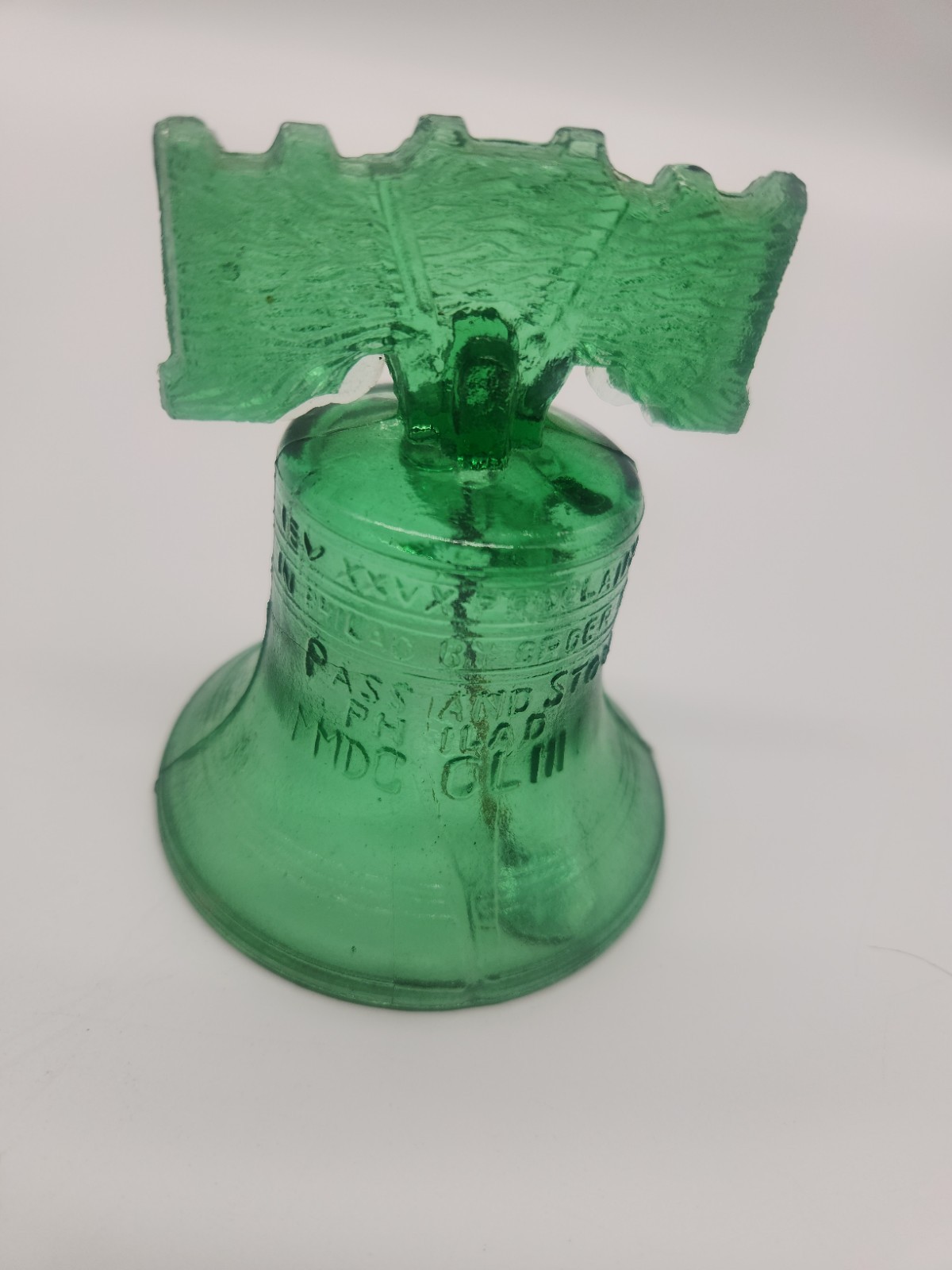 Vintage Liberty Bell Green Glass Bi-Centennial 1776