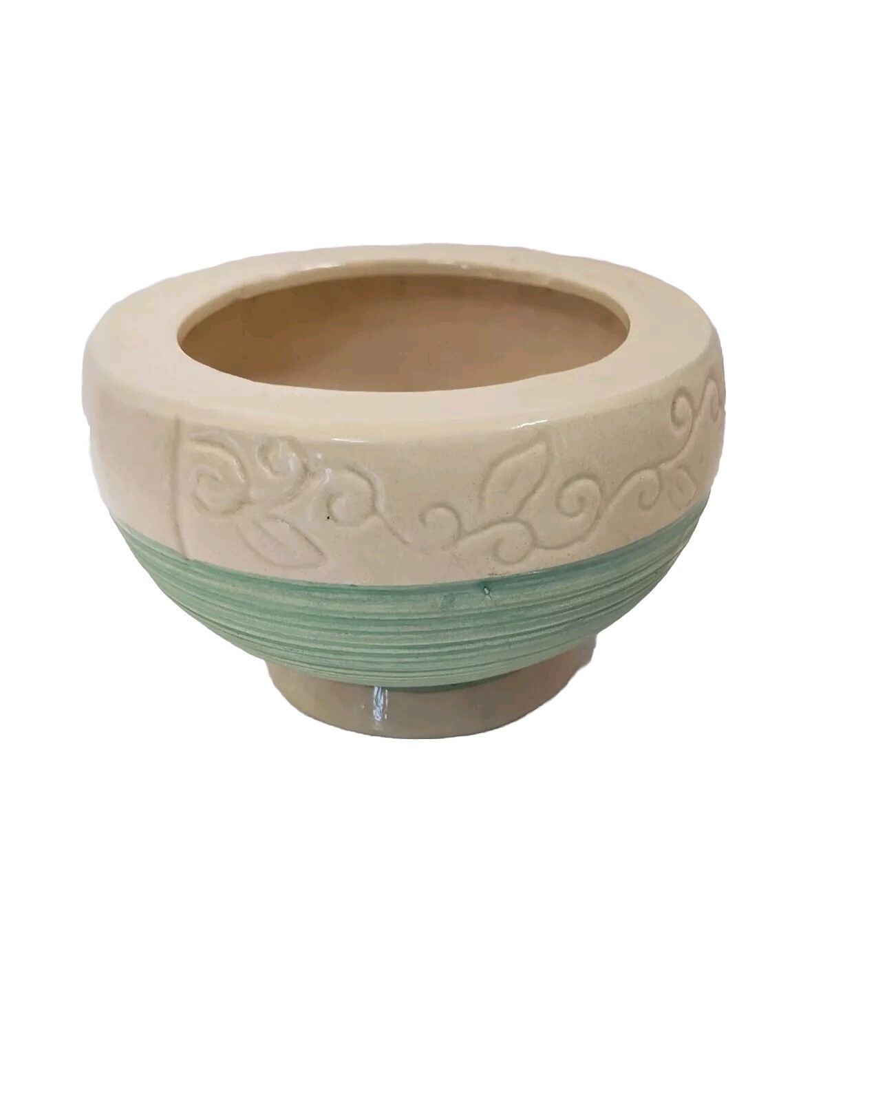 VINTAGE MCM Textured Teal Pottery PLANTER 5 Inch Diameter DecoWare