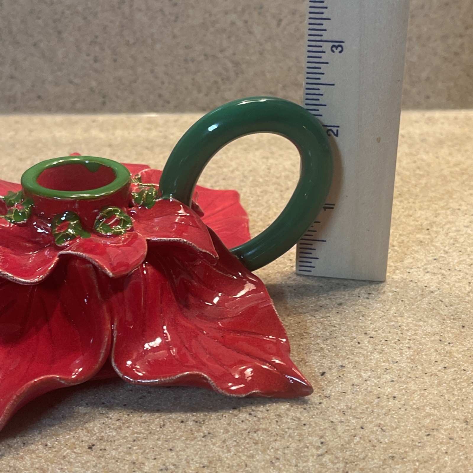 Vintage Ceramic Poinsettia Candle Holder Made In Italy Christmas Holiday