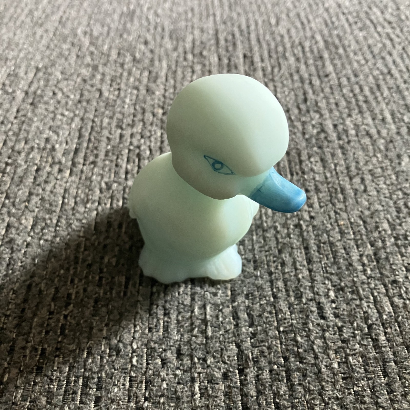 Vintage Fenton Satin Glass Hand Painted Blue Rose Blue Satin Duck Duckling 3.5″