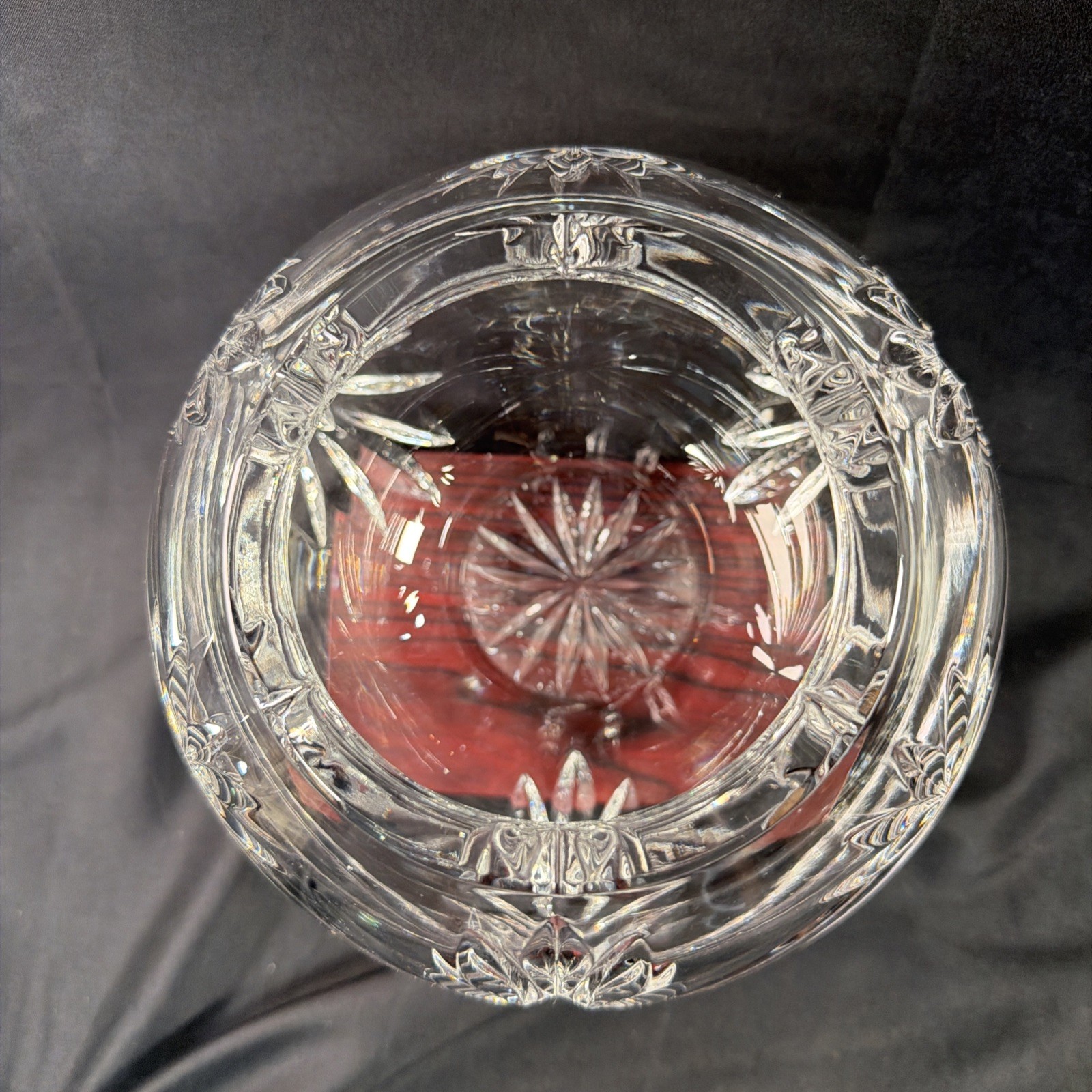Heavy Cut Crystal Bowl Starburst Base 7.5″ Thick Rim 4lb 14oz