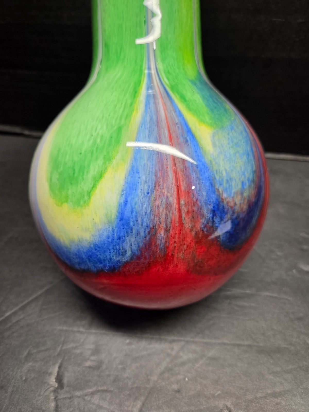 STUNNING HAND-BLOWN MURANO-STYLE MULTI-COLORED SWIRL ART GLASS VASE ~ EXCELLENT