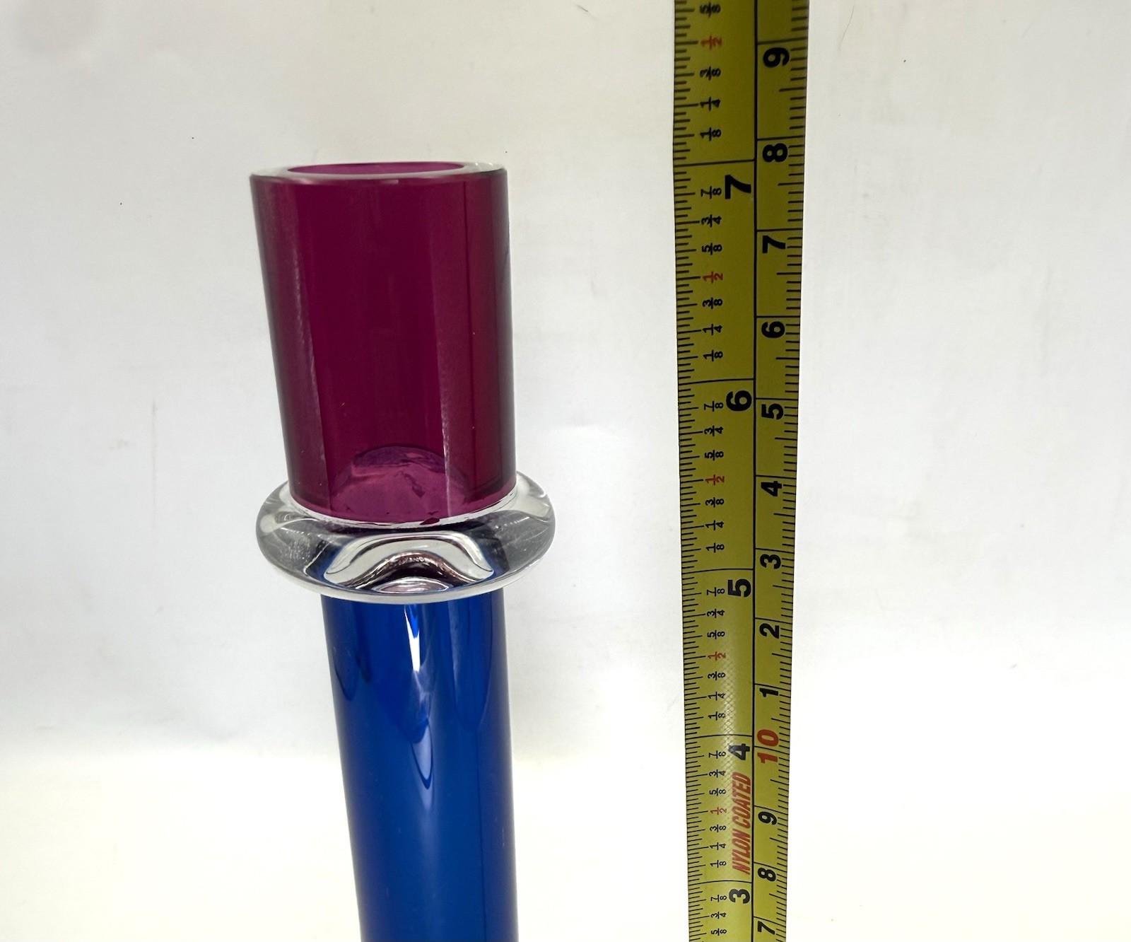 Vtg Candlestick Chatham Glass Cobalt Blue Pink Purple Crystal 1997 Taper Candle