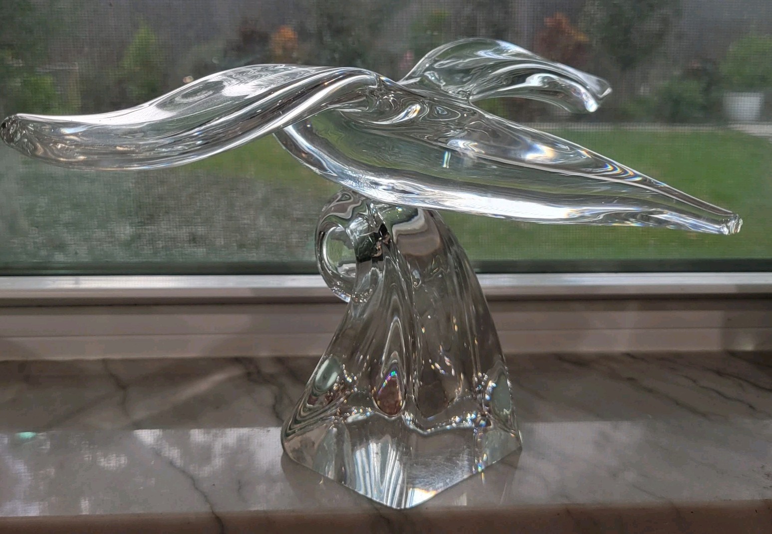Steuben Glass Flying Seagull Figurine Signed By Lloyd Atkins READ!! HUGE HEAVY