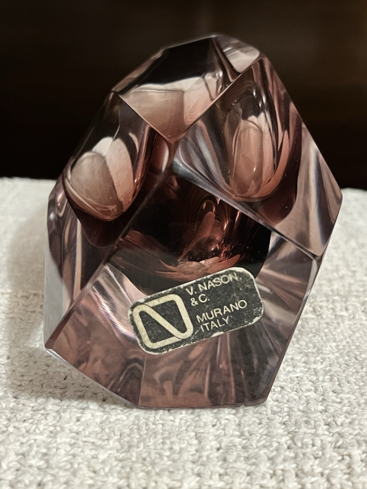 V. Nason and C. Murano Faceted Sommerso Geometric Amethyst Glass Vase 6.25”