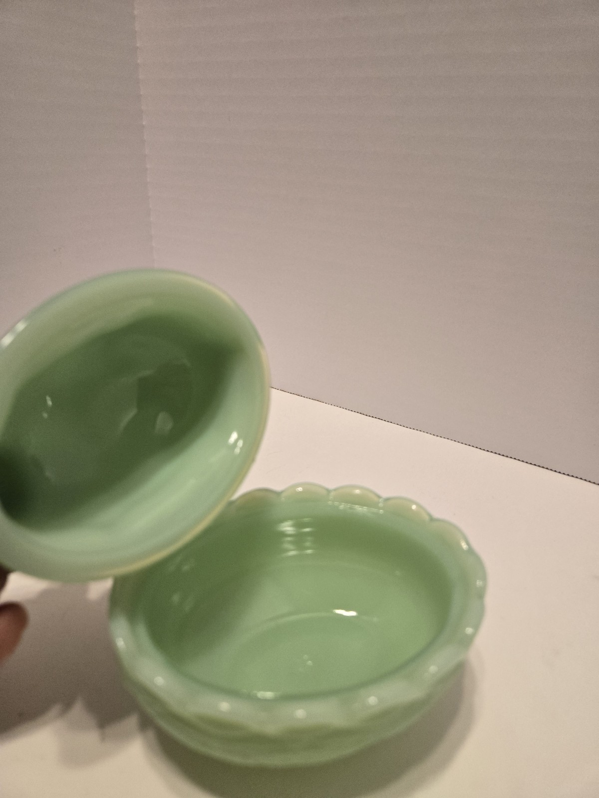 Mosser? Jade Glass Bunny on Basket Nest JADEITE Easter Spring Rabbit Vintage