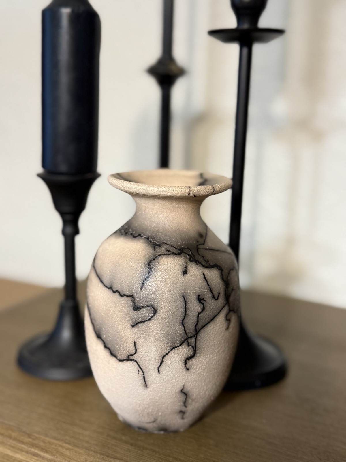 Handcrafted Horse Hair Pottery Base 5.5’ H