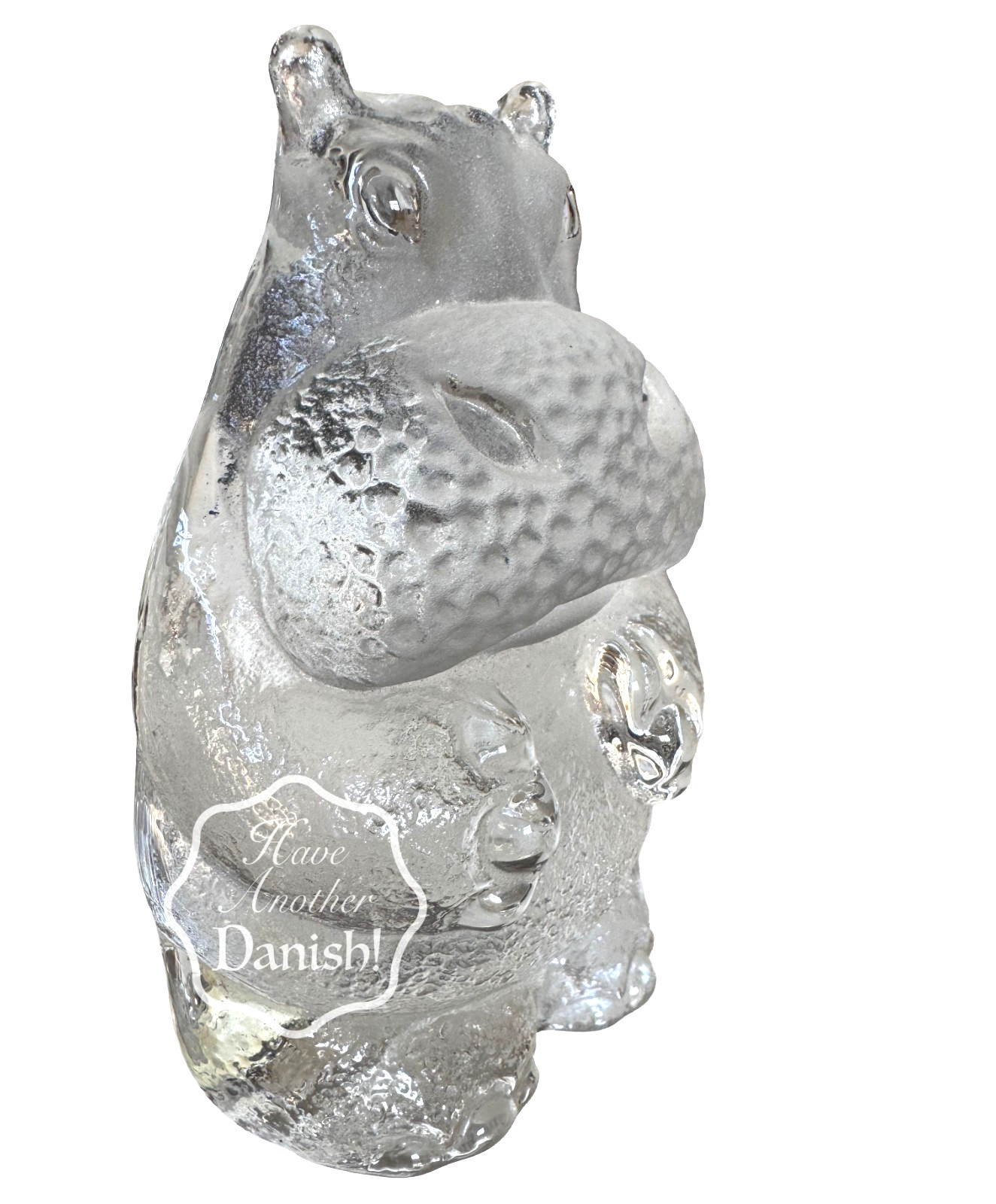 Sweden Glass Hippo Zoo Paperweight ROYAL KRONA Crystal Swedish 5”H Textured