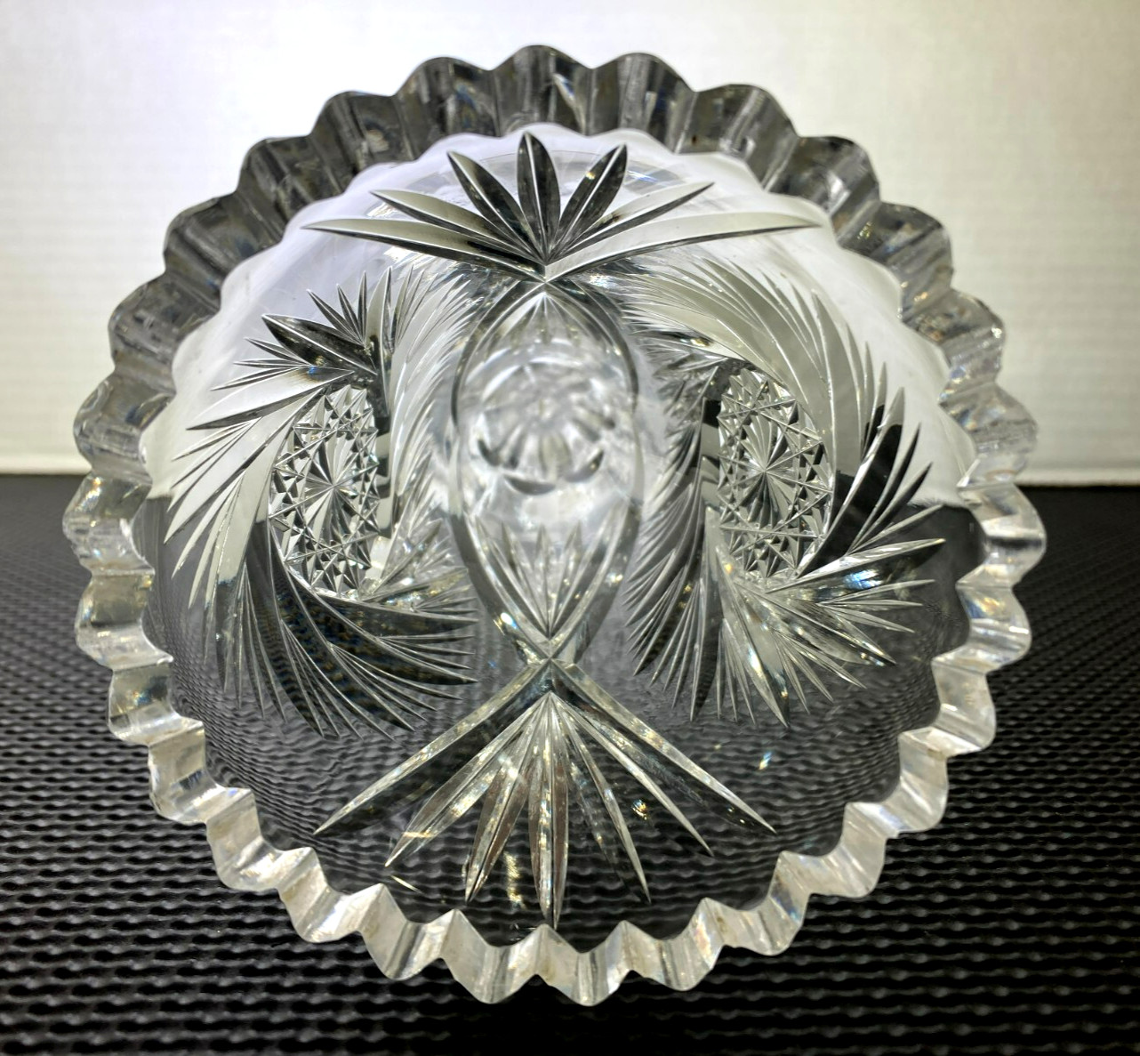 AMERICAN BRILLIANT CUT CRYSTAL TRUMPET VASE ANTIQUE 10″