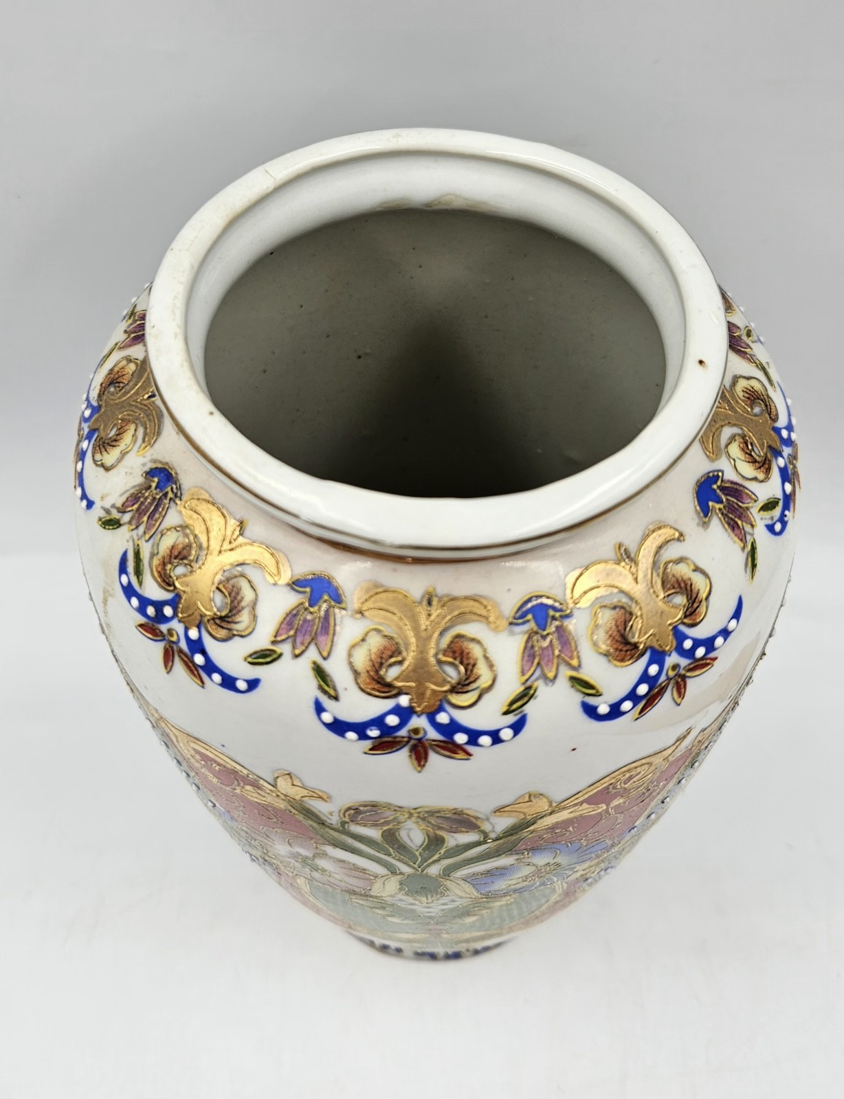 Vintage Chinese Famille Rose Hand Painted Porcelain Raised Relief Vases 8.5″