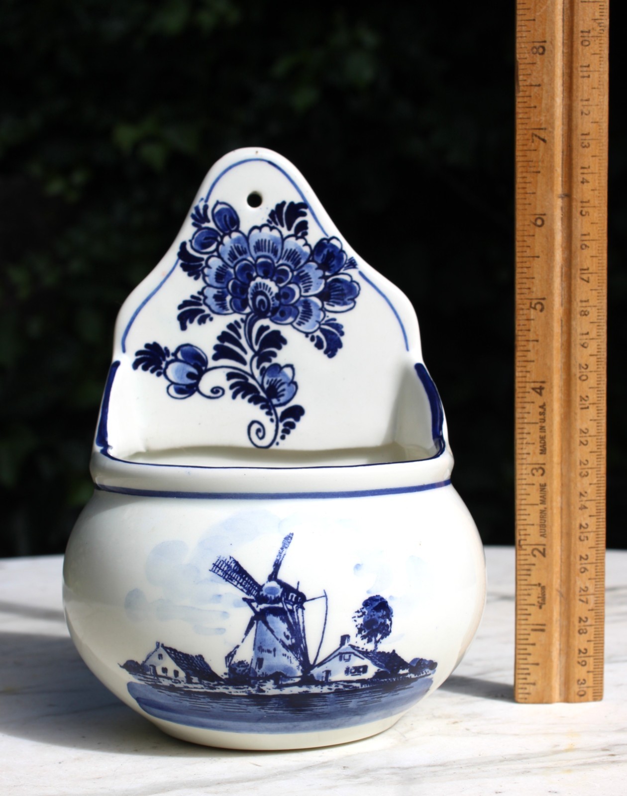 Vintage Delft Blue White Dutch Windmill Box/Wall Pocket Hanging