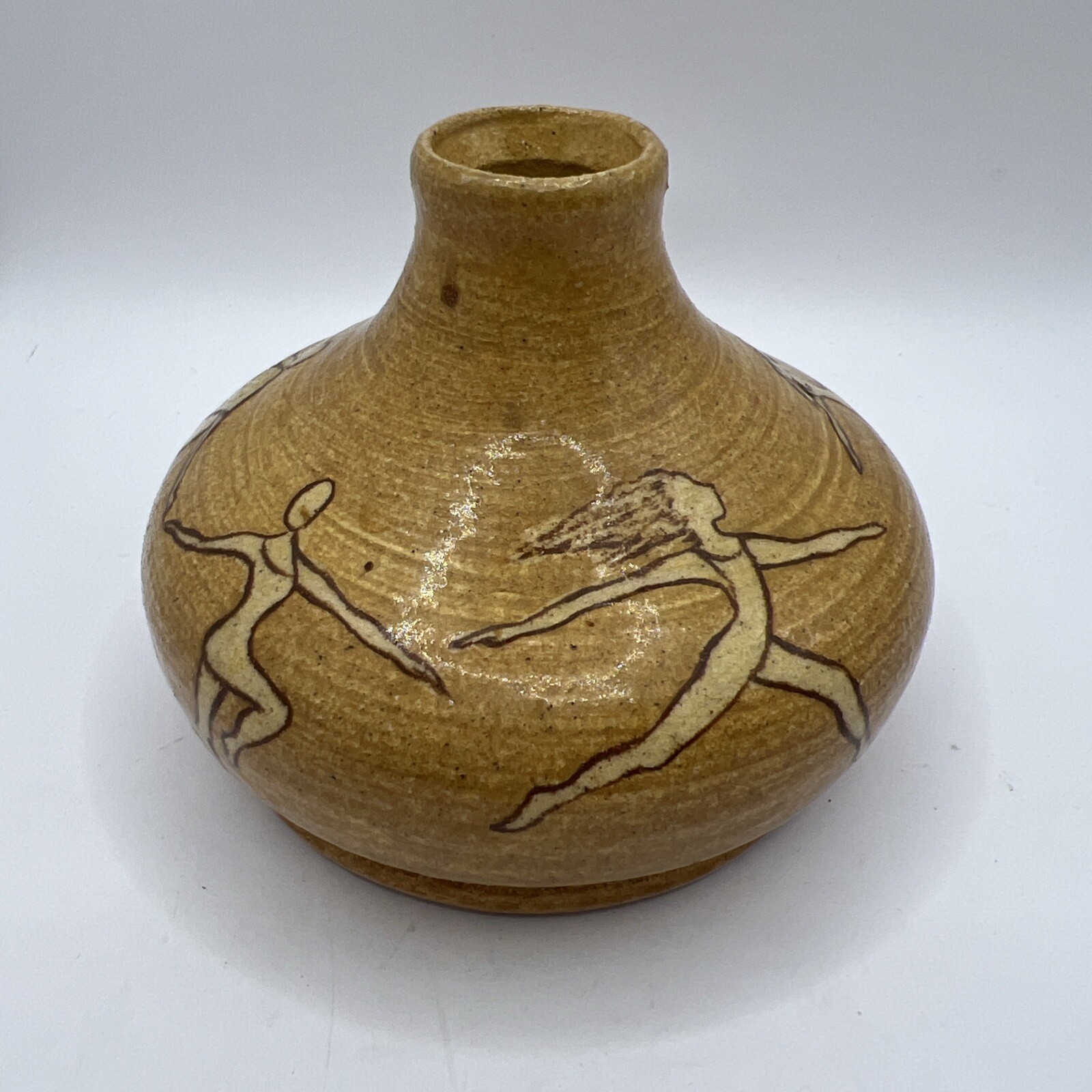 Art Pottery Vase With Dancing Figures 3 1/2”