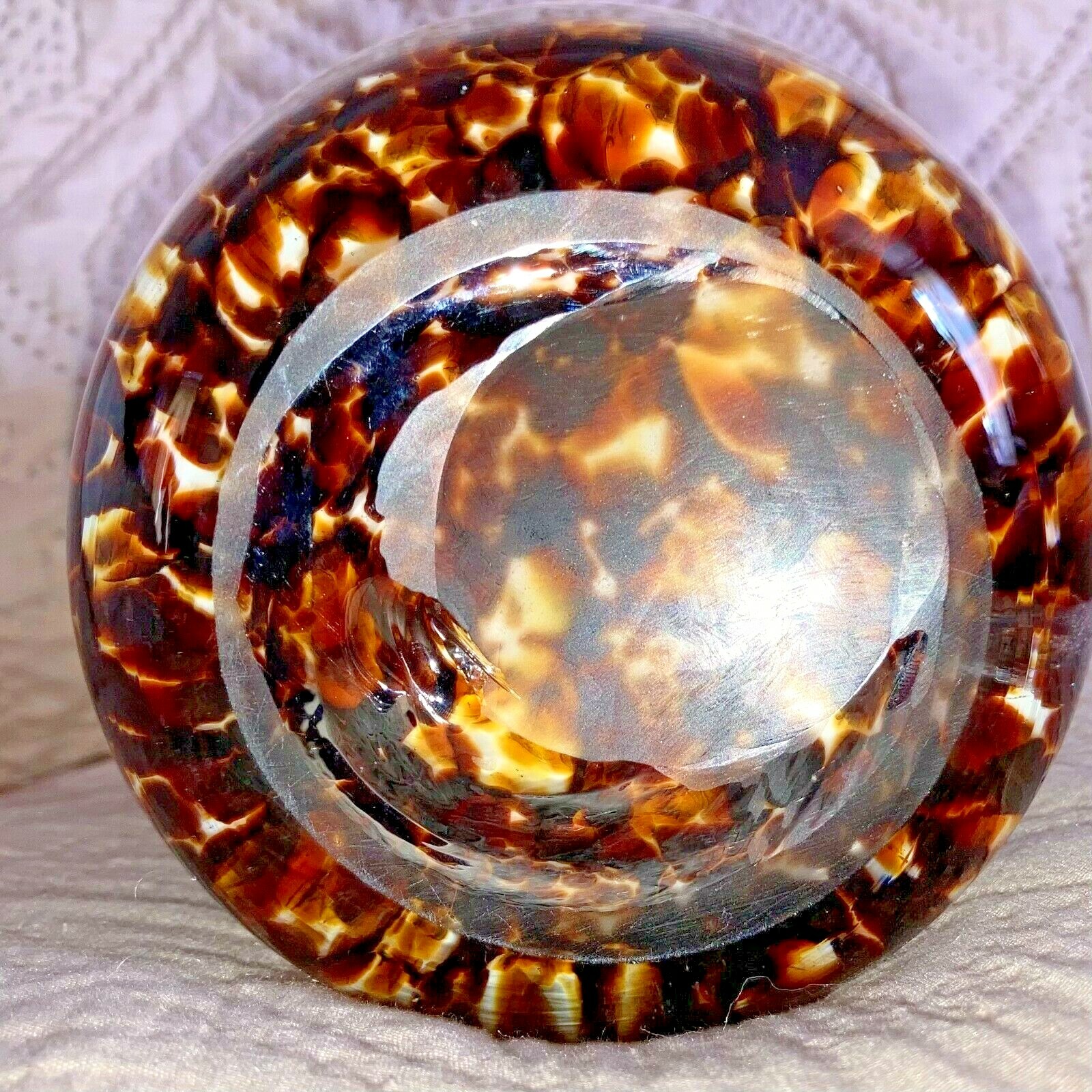 Brown Tortoise Shell Pattern Murano Glass Vase 9.5 Inches