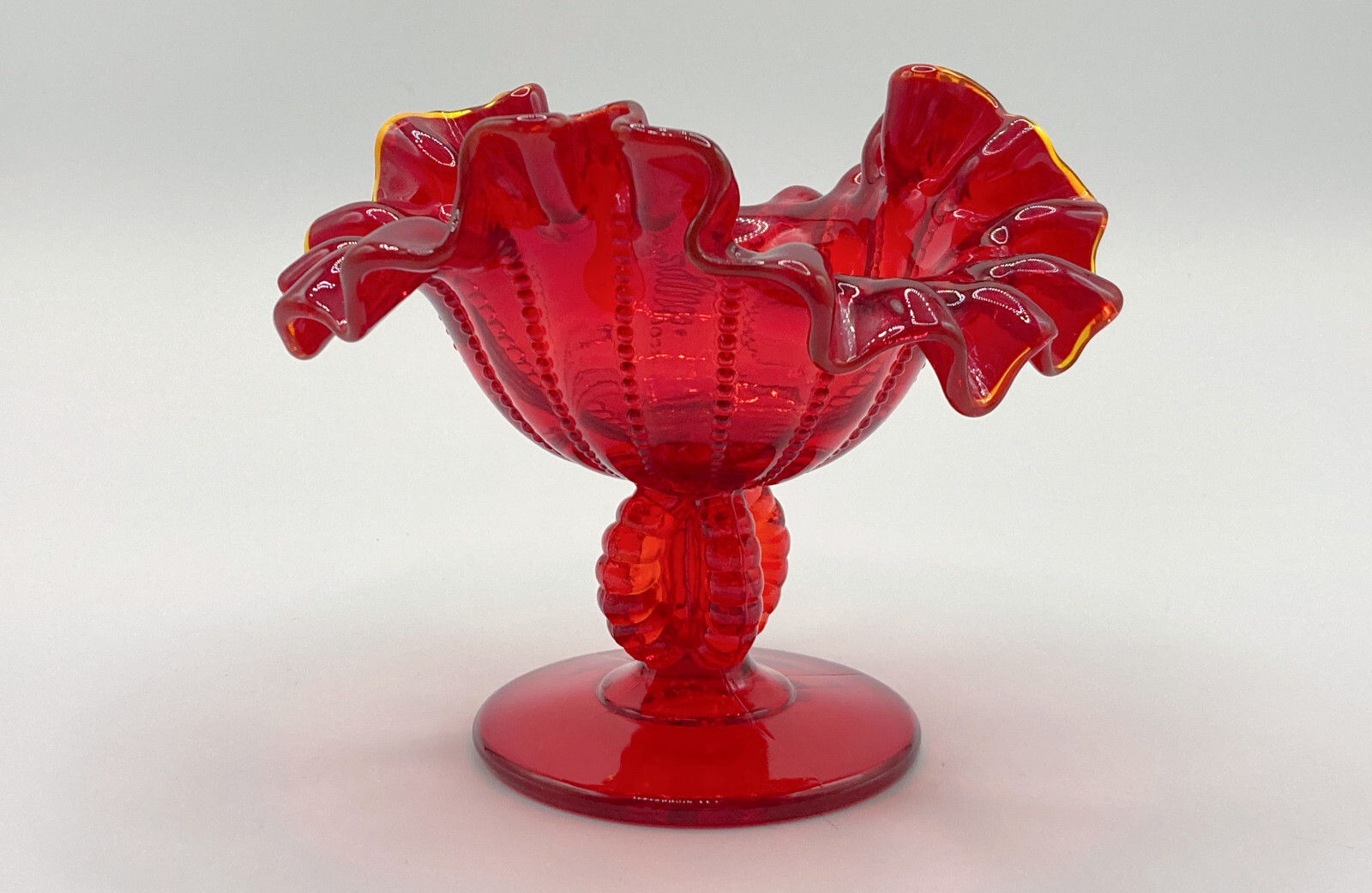 Vintage L G Wright Fenton Ruby Red Pedestal Glass Compote Dish 4.75 inches tall 