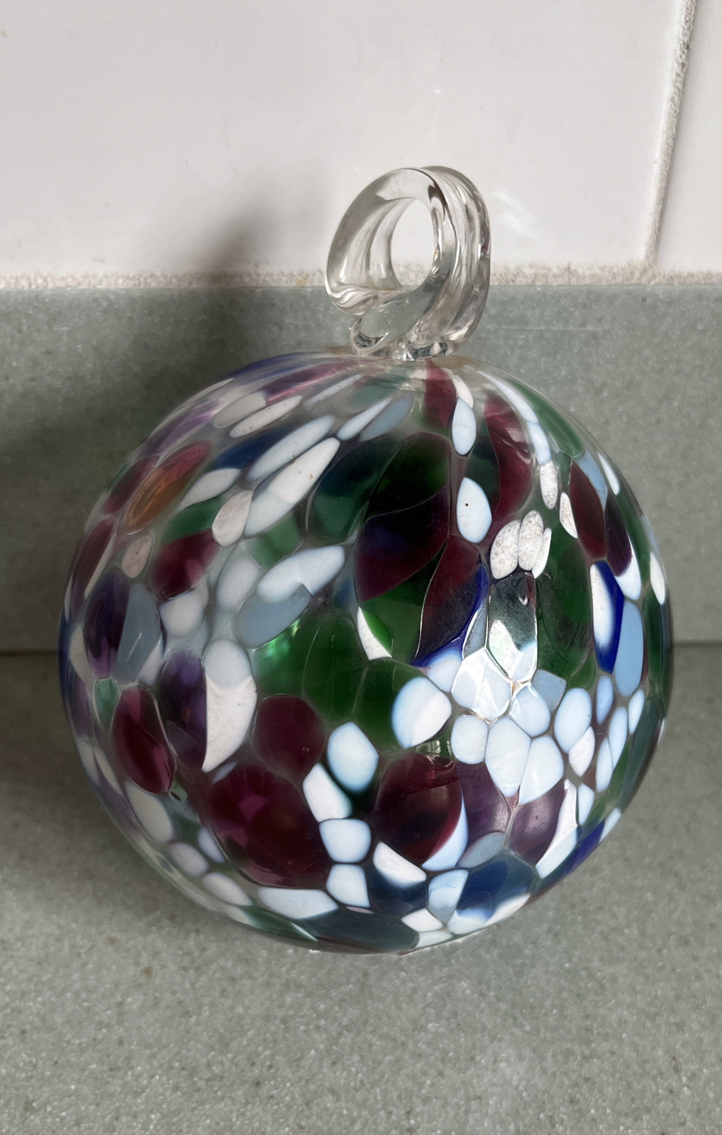 HANDCRAFTED Blown Glass FRIENDSHIP Beautiful Multicolor IRIDESCENT ORNAMENT