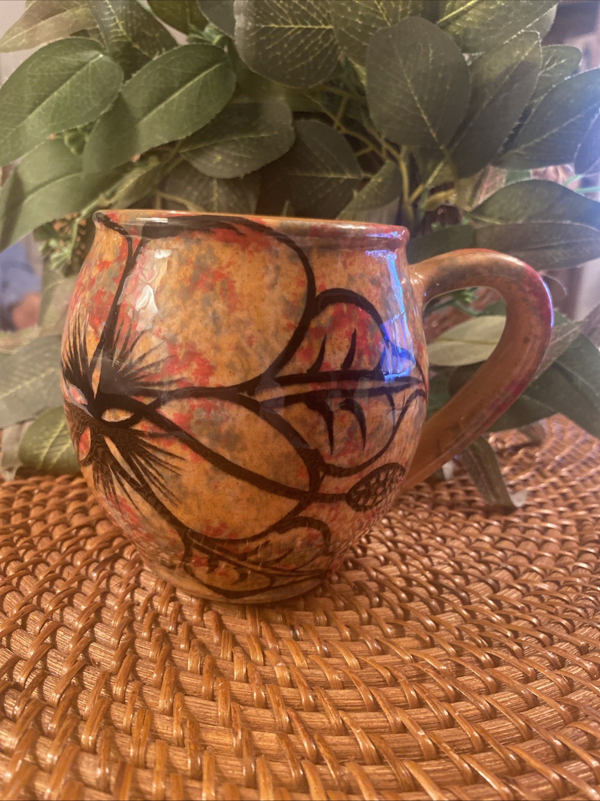 Wassi Art Jamaica pottery Mug Handcrafted Studio Art Tropic Design Signed Beauty