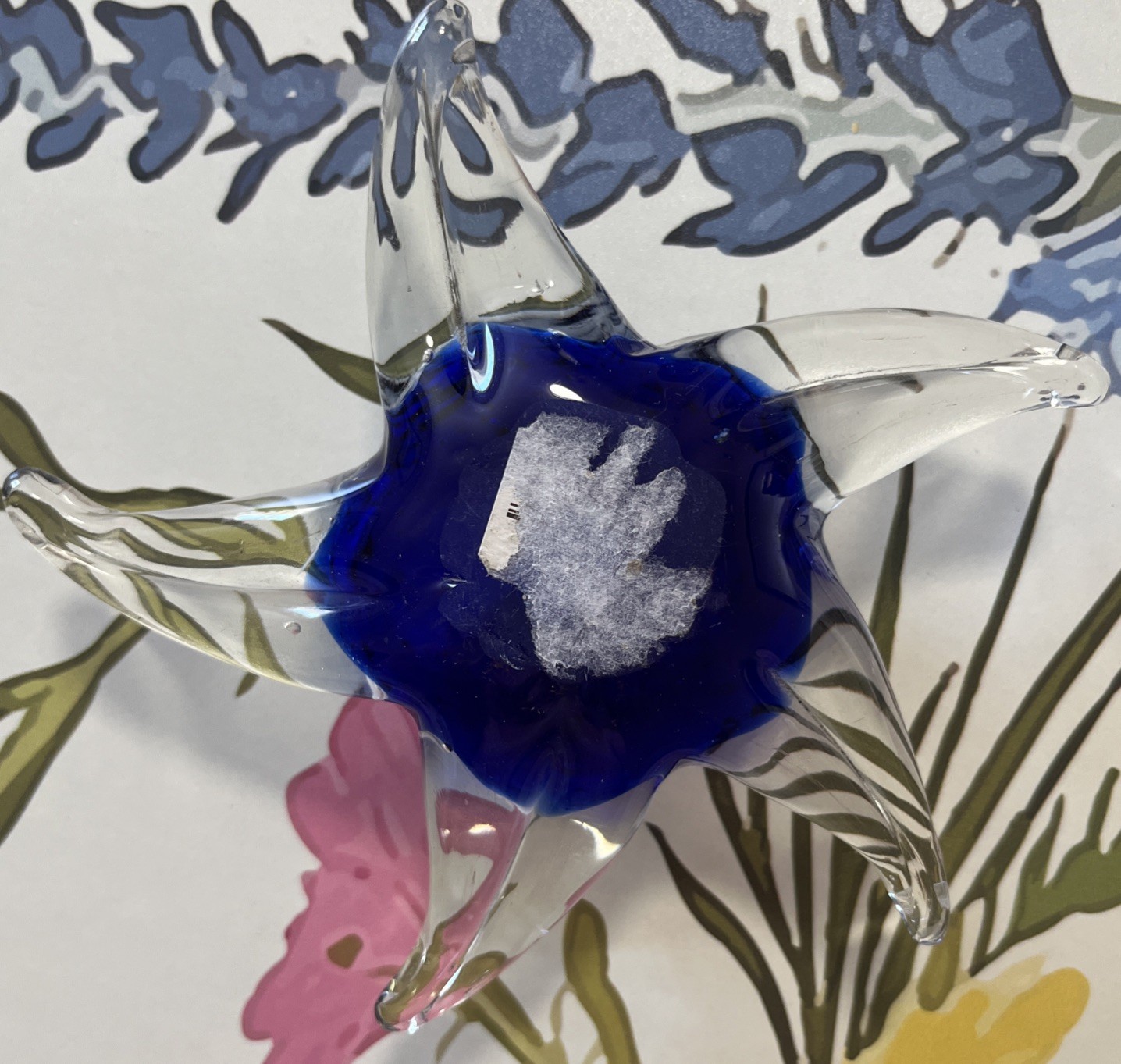 Vintage Art Glass Starfish Blue Clear Paperweight Glass 6 Inches Long