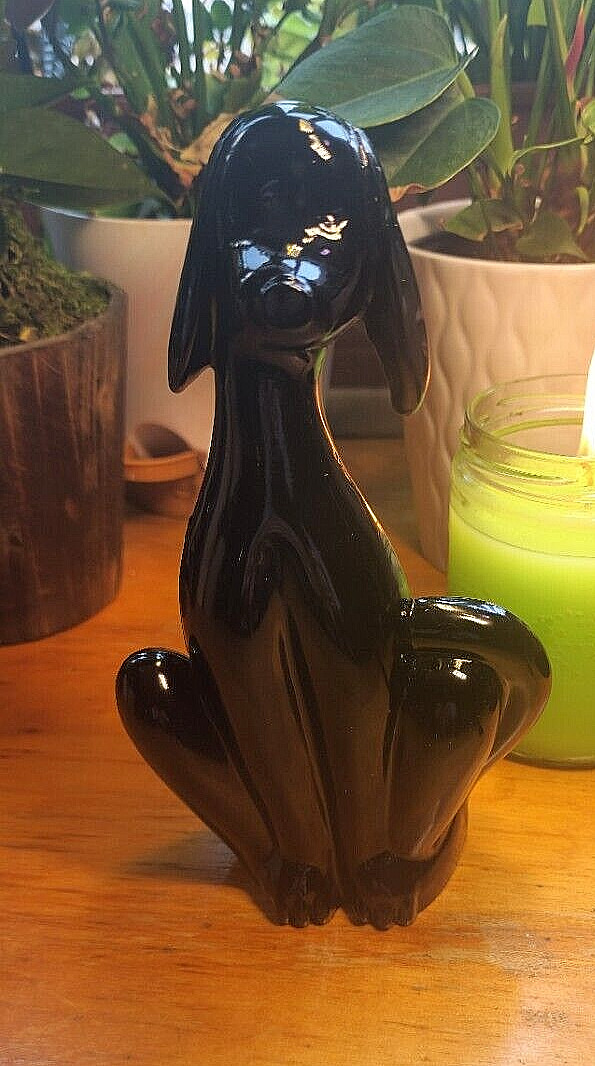Viking Glass Epic Dog Rare Shiny Black Hound Figurine 8″ MCM By Mosser Heavy