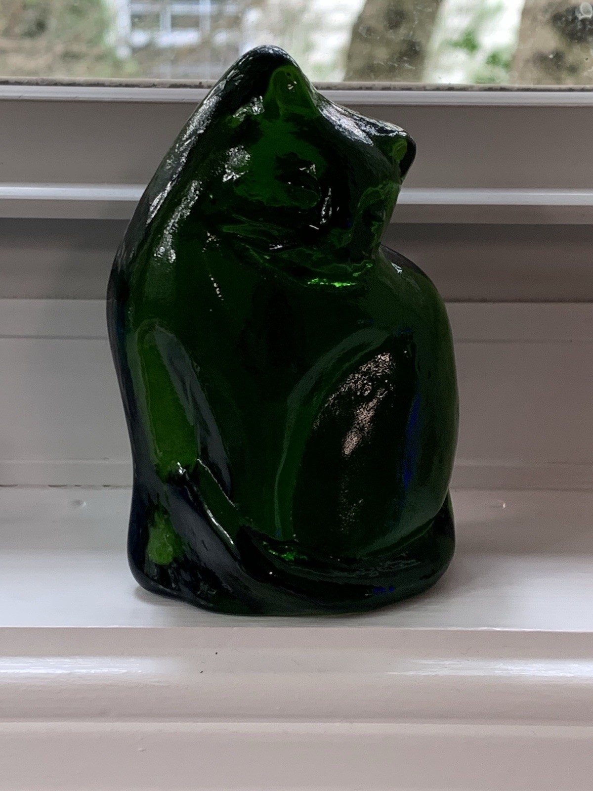 Blenko Art Glass Cat Kitty Green Figurine Paperweight 3.75 x 2.5in