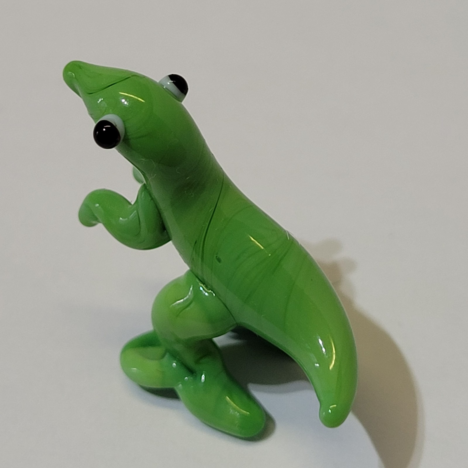 Art Glass TRex Dino Lizard Figurine Mini 2.8cm Green Cream Hand Blown