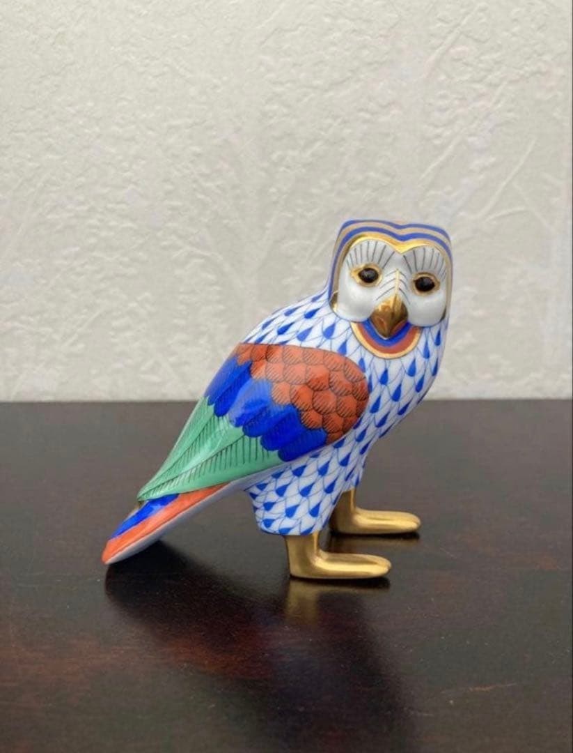 Herend Owl Hieroglyphs Egypt Fish Net Pattern Multi Color Object Interior