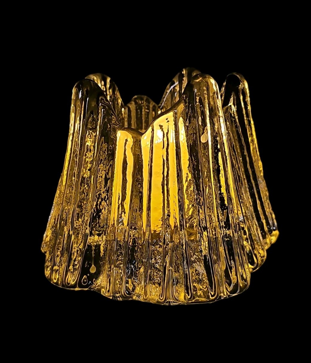 Vintage MCM Nybro Sweden Crystal Glass Volcano Votive Candle Holders Rune Strand