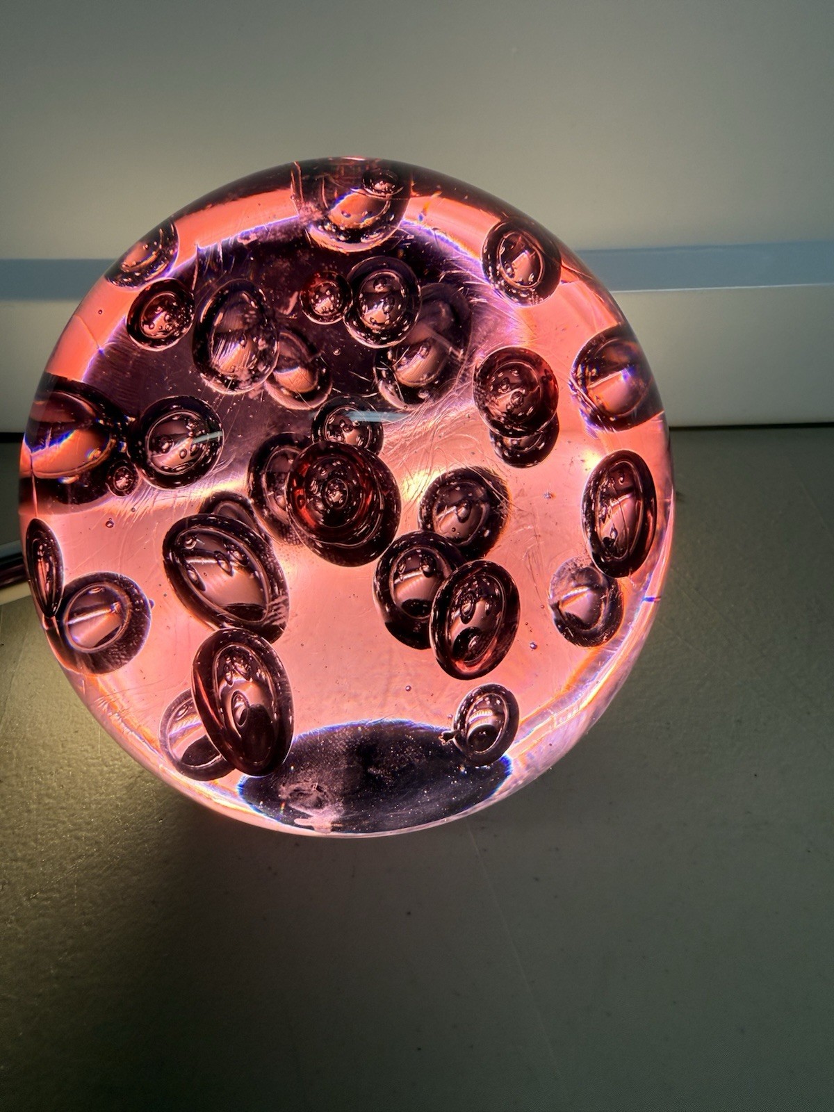 Vintage 4” Murano Magenta Purple Art Glass Bubbles Sphere Orb Paperweight 4lbs.