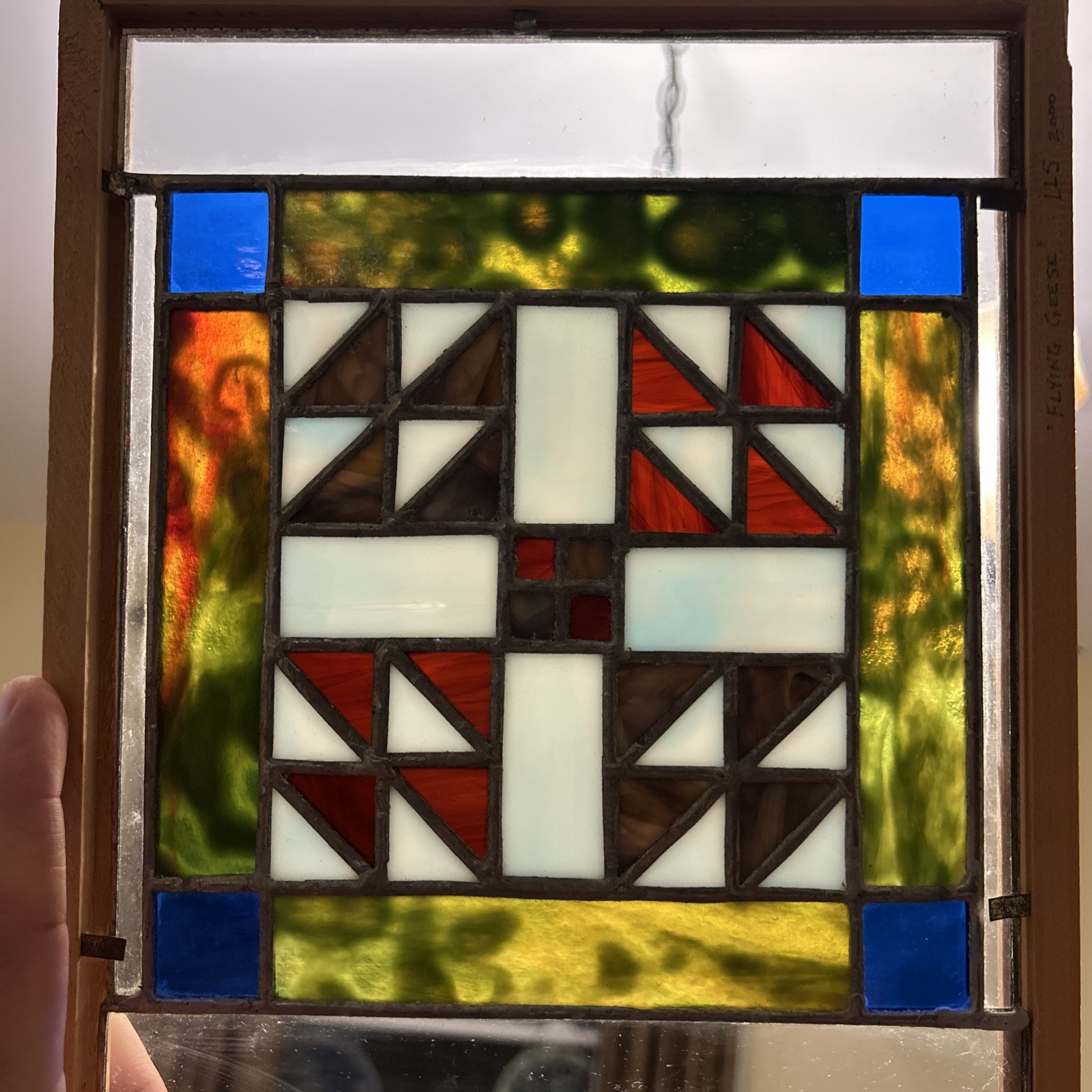 Vintage Stained Glass Window Panel 8×10 Inches Signed “Flying Geese” Year 2000