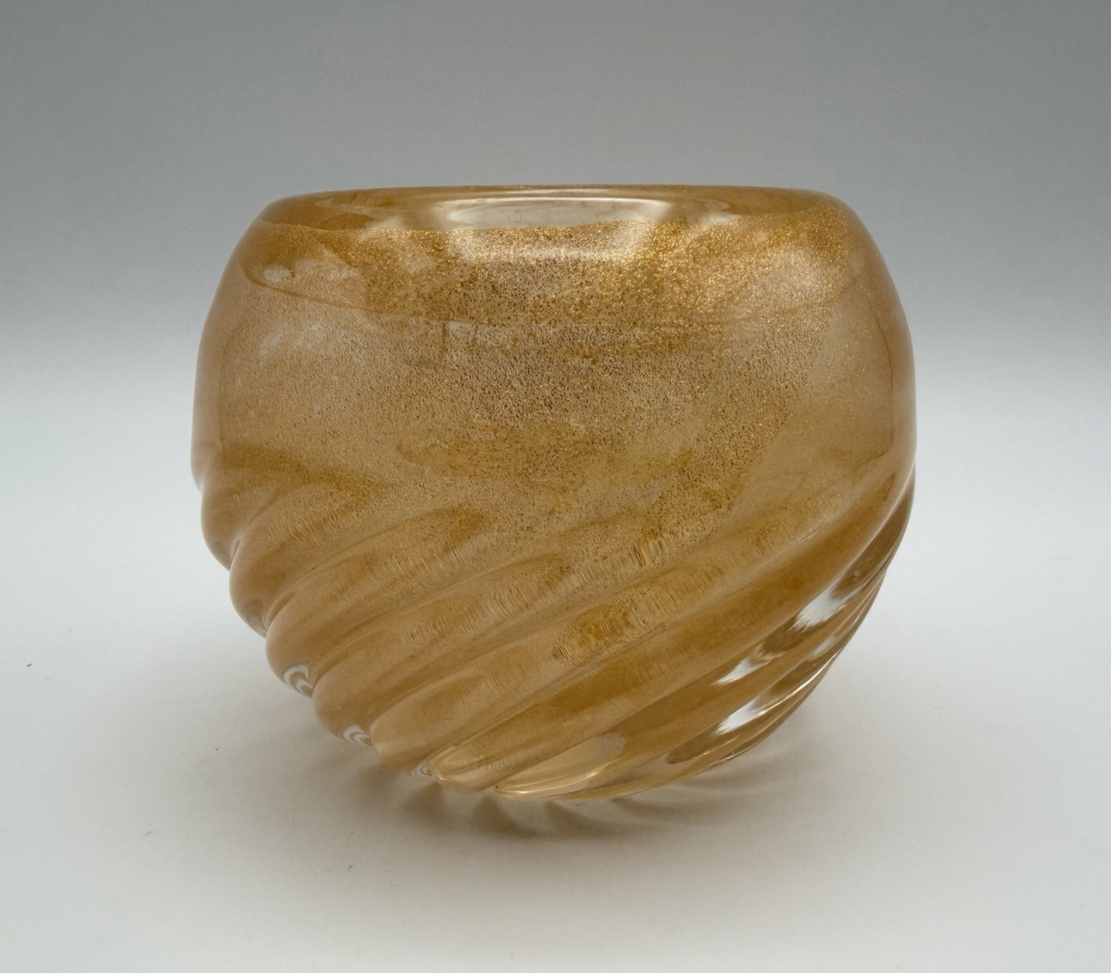 Murano Barovier Toso Heavy Gold Art Glass Taper Candle Holder 3” Single Italy