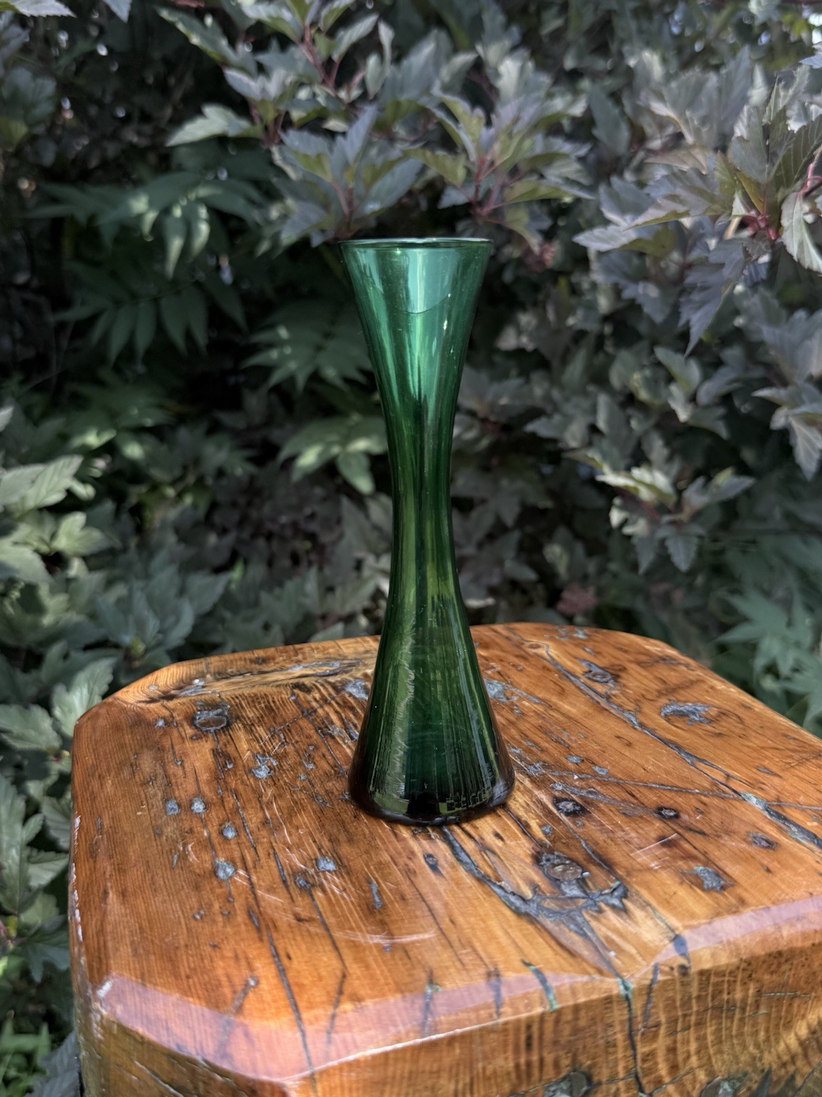Vintage Moss Green Glass Small 6″ Vase Mid-Century Modern MCM Unmarked