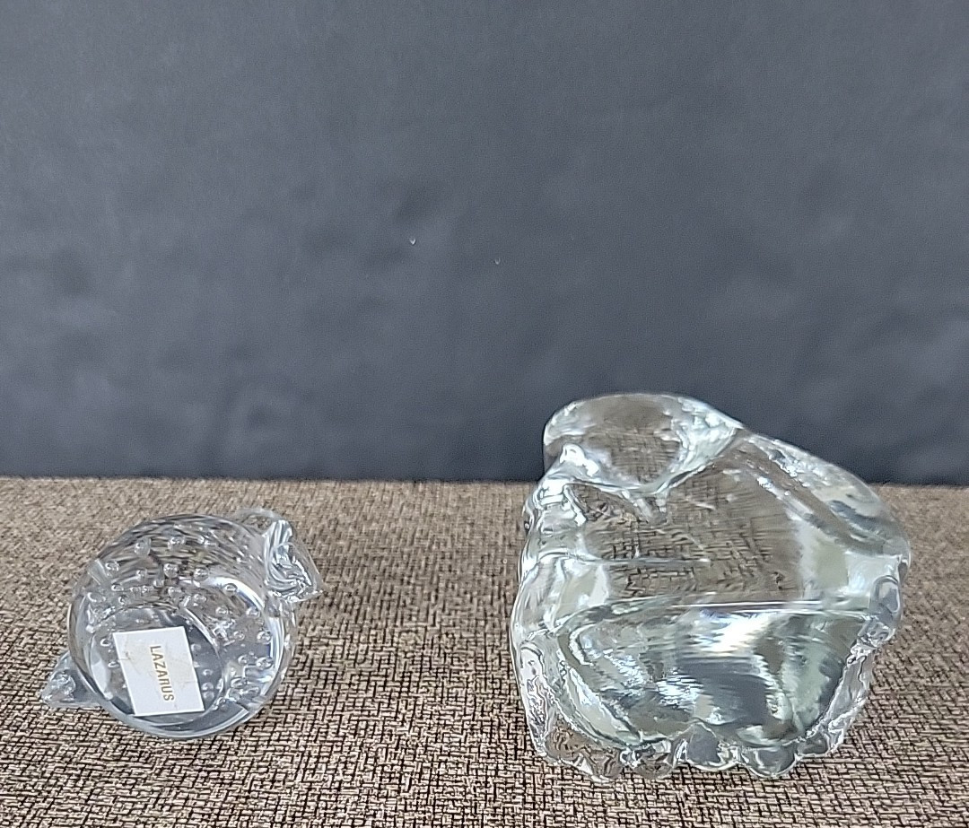 Vintage Lot of 2 Penguin Figurine Clear Glass