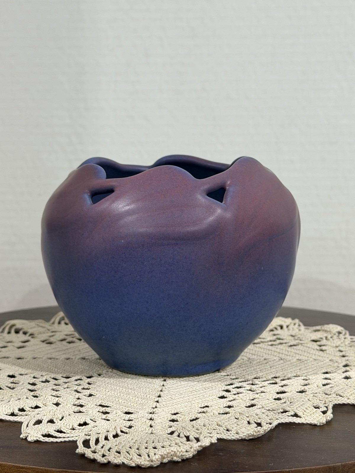 Van Briggle Art Pottery Matte Bowl Signed Philodendron Leaf Purple Blue Vase